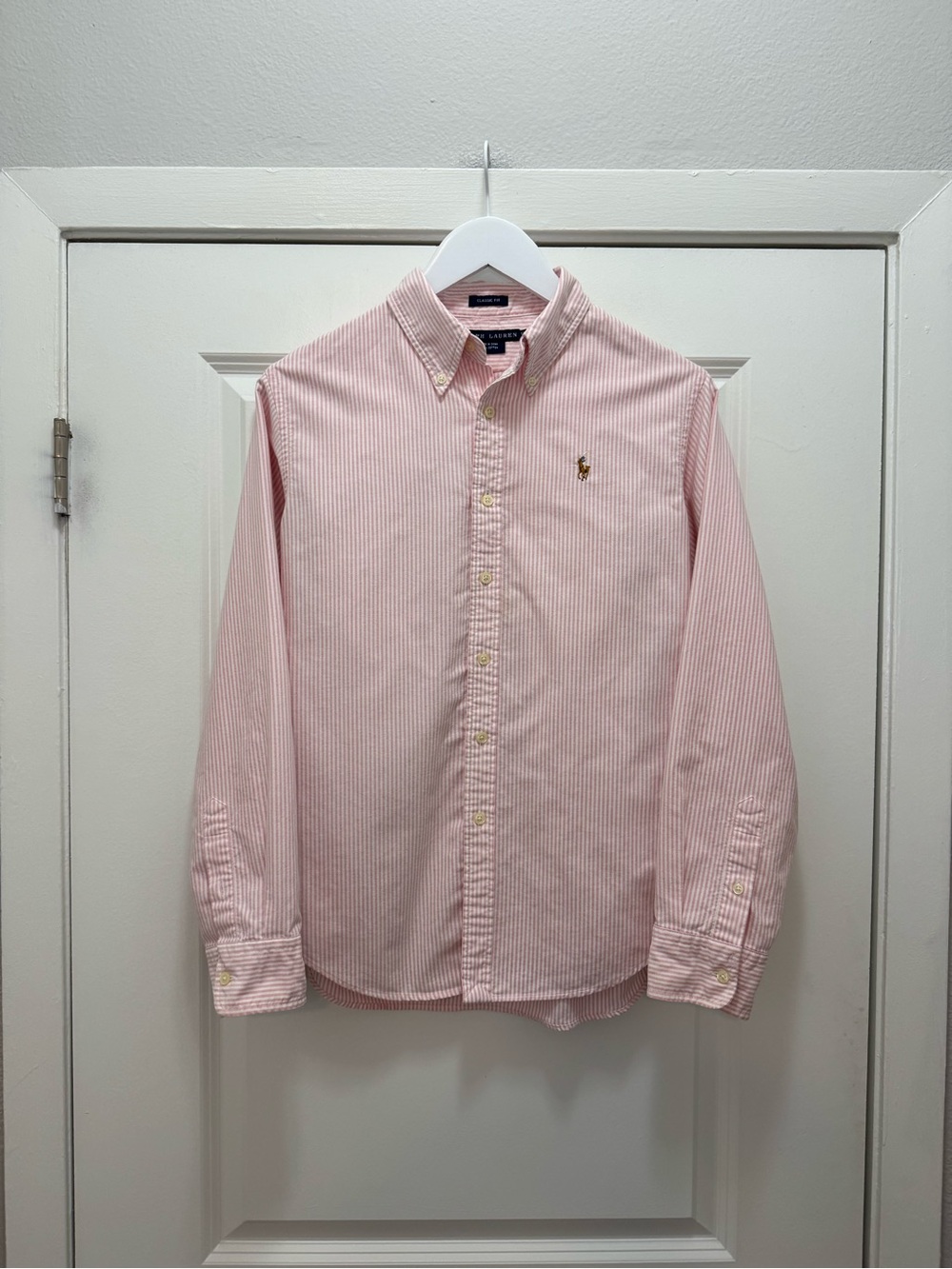 Ralph Lauren Classic Fit Pink White Striped Oxford Shirt